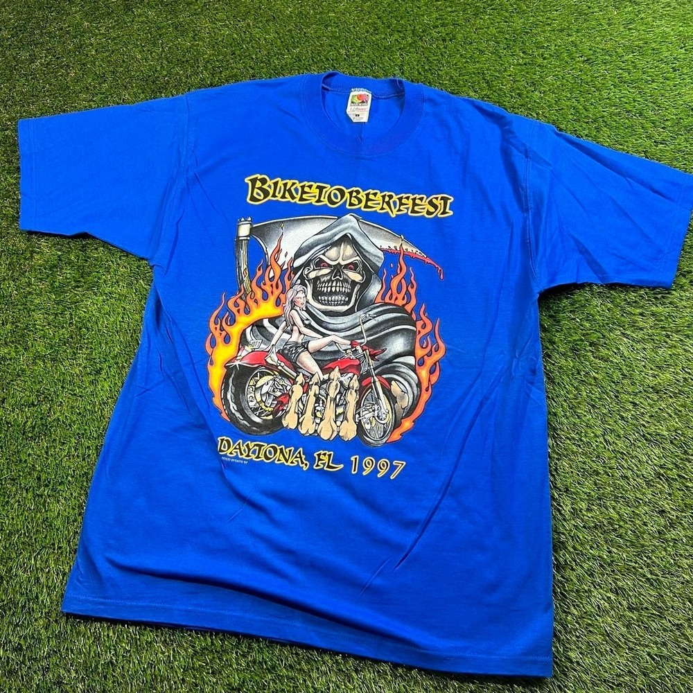Vintage Daytona Bike Week 1997 T Shirt L Blue Fruit of Loom Biketoberfest
